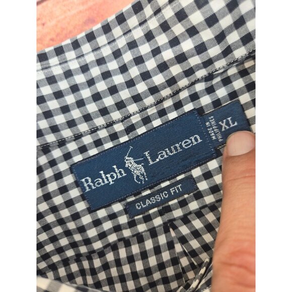 Ralph Lauren Mens Classic Fit Black Check Button-Down Shirt XL - Picture 5 of 8